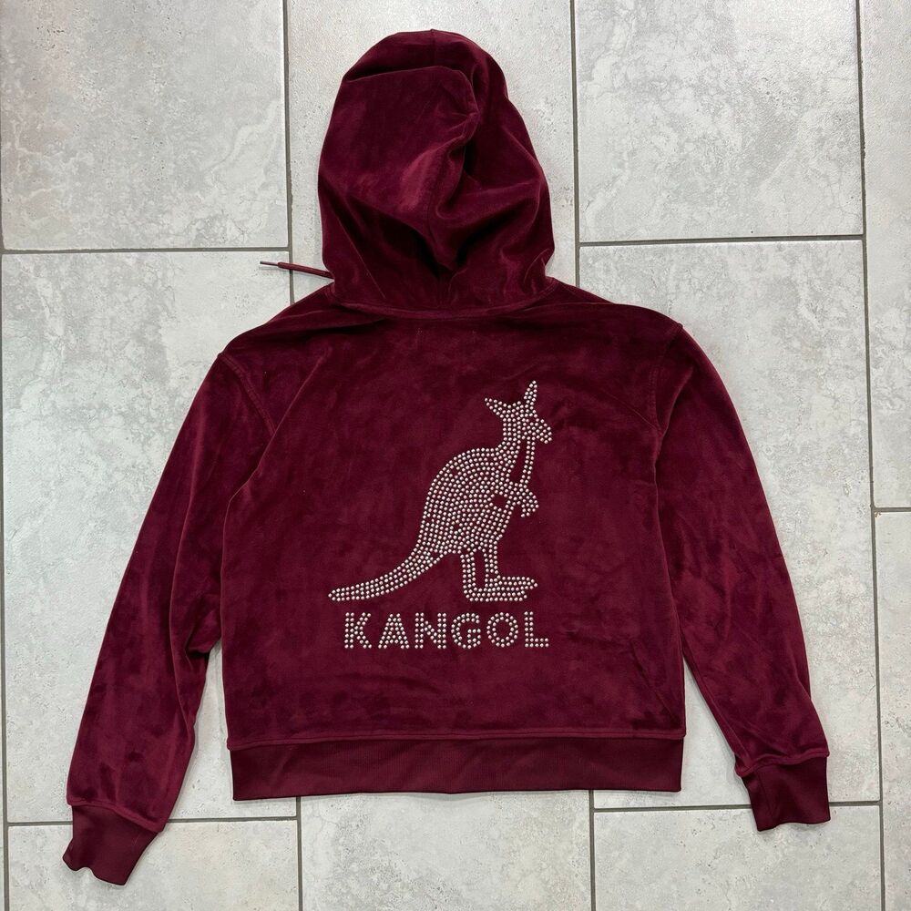 Kangol Women Velour Crystal Full Zip Hoody Size M Maroon - Picture 2 of 7